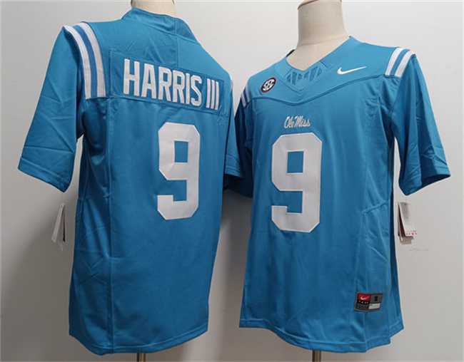 Mens Ole Miss Rebels #9 Tres Harris III Powder Blue F.U.S.E. Stitched Football Jersey->ole miss rebels->NCAA Jersey